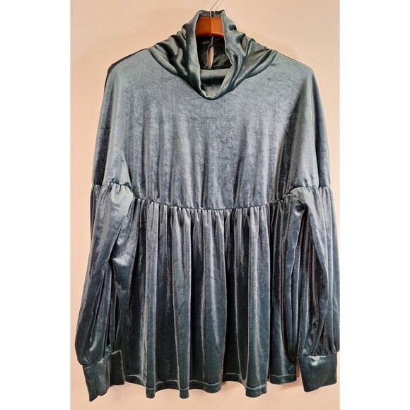 GiGiO USA Velvet Oversized Mock Neck Peplum Tunic Top Women's Sz M Boho Western - Picture 3 of 12